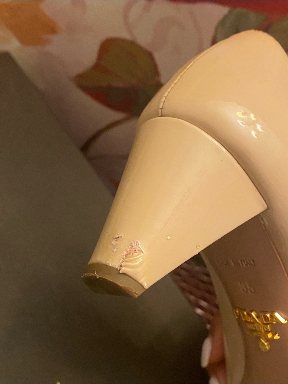 Prada Milano Patent Leather Nude Low Heel Pumps w/Buckle, Sz. 35, Fair - Picture 9 of 13